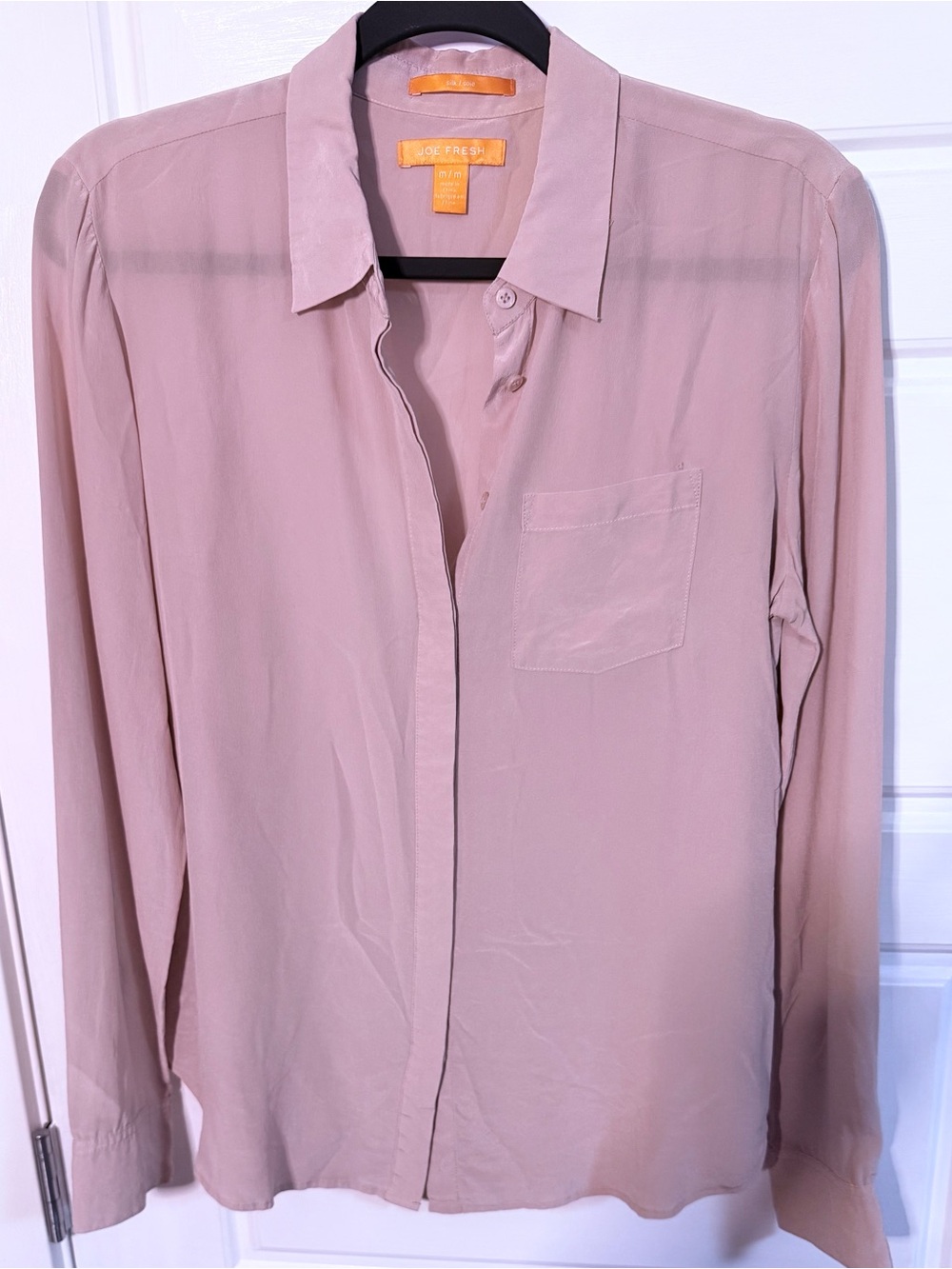 Blush Pink (dusty rose) Women's Button-Front Long-Sleeve Blouse 100% Silk